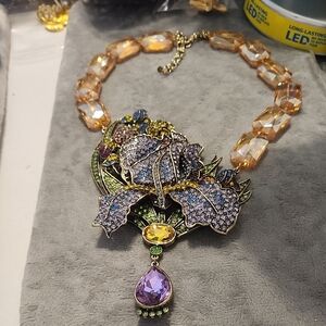 Heidi Daus Purple and Amber Floral Crystal Necklace